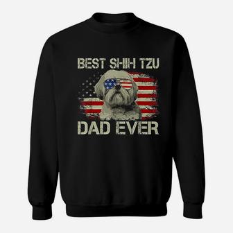 Best Shih Tzu Dad Ever Dog Lover American Flag Gift Sweat Shirt - Seseable