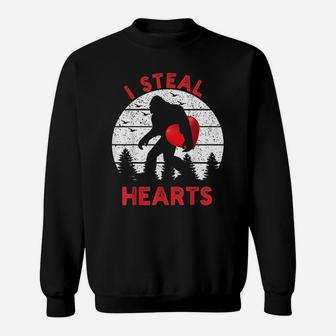 Bigfoot Sasquatch Believe I Steal Hearts Valentines Day Sweat Shirt - Seseable