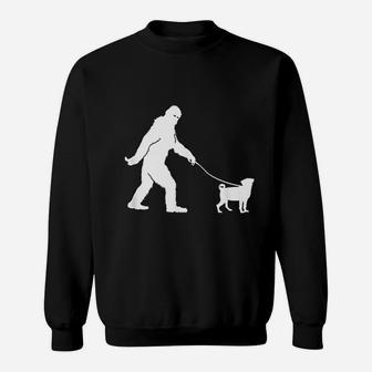 Bigfoot Sasquatch Walking Pug Dog Lovers Gift Sweat Shirt - Seseable