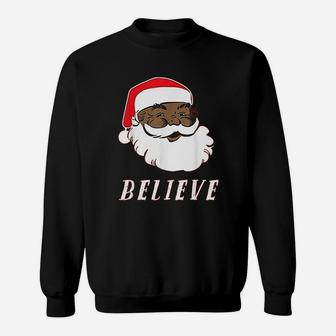 Black African American Christmas Santa Believe Sweat Shirt - Seseable