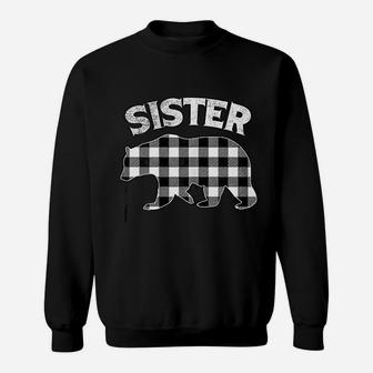 Black And White Buffalo Plaid Sister Bear Christmas Sweat Shirt - Seseable