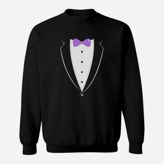 Black And White Tuxedo With Lavender Bow Tie Sweat Shirt - Seseable