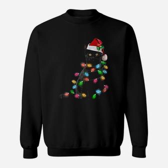 Black Cat Christmas Light Sweat Shirt - Seseable