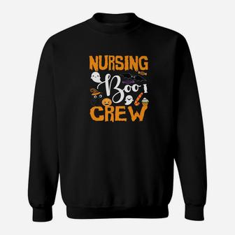 Black Cat Pumpkin Candy Ghost Nursing Boo Crew Sweat Shirt - Seseable
