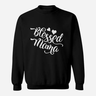 Blessed Mama Letter Print Heart Mothers Day Gift Sweat Shirt - Seseable