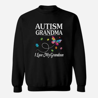 Butterfly Autism Grandma I Love My Grandson Awareness Sweatshirt - Seseable