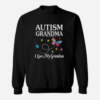 Butterfly Grandma I Love My Grandson Awareness Sweat Shirt - Seseable