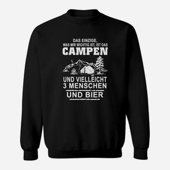 Camping-Liebhaber Sweatshirt Wichtig: Campen, 3 Personen & Bier – Schwarz - Seseable
