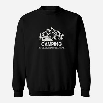 Camping-Therapie Schwarzes Sweatshirt, Bergmotiv und Spruch Design - Seseable