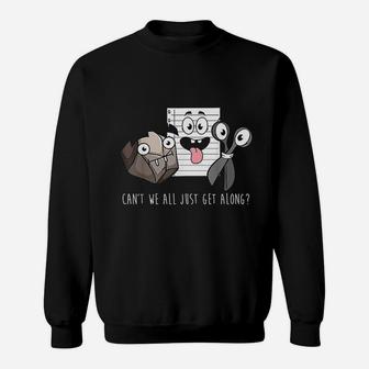 Cant We All Just Get Along Rock Paper Scissors Sweat Shirt - Seseable