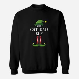 Cat Dad Elf Matching Family Group Christmas Party Pajama Sweat Shirt - Seseable
