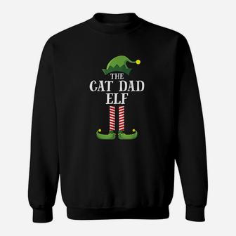 Cat Dad Elf Matching Family Group Christmas Party Sweat Shirt - Seseable