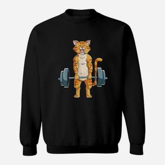 Cat Deadlift Powerlifting Gym Lifting Weights Sweat Shirt - Seseable