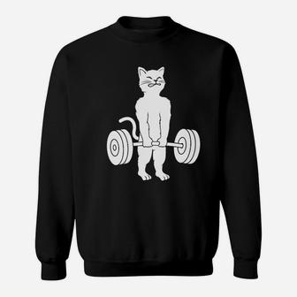 Cat Deadlift Powerlifting Kitty Muscle Cat Sweat Shirt - Seseable