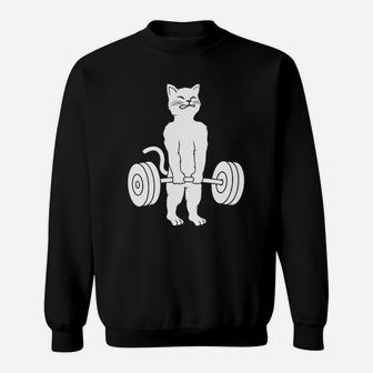 Cat Deadlift Powerlifting Kitty Muscle Cat Sweatshirt - Seseable