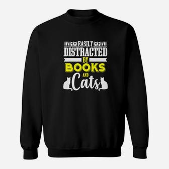 Cat Lover Book Nerd Reader Librarian English Major Sweat Shirt - Seseable