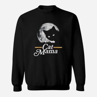 Cat Mama Vintage Eighties Style Cat Retro Full Moon Sweat Shirt - Seseable