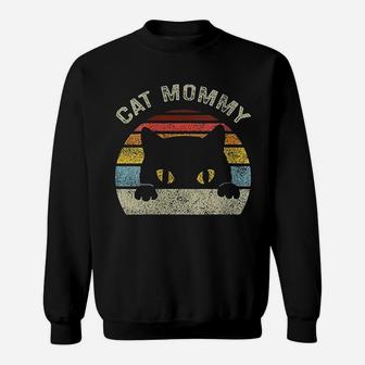 Cat Mommy Women Vintage Retro Black Cats Mom Mothers Day Sweat Shirt - Seseable