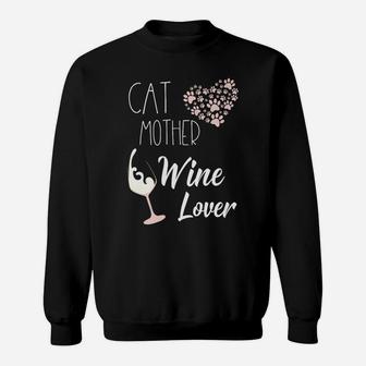 Cat Mother Wine Lover Heart Full Of Paws Cat Mom Sweat Shirt - Seseable