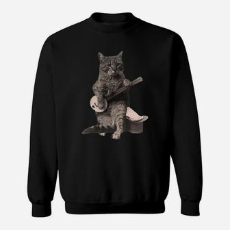 Cat Playing Banjo Guitar Funny Shirts Sweat Shirt - Seseable