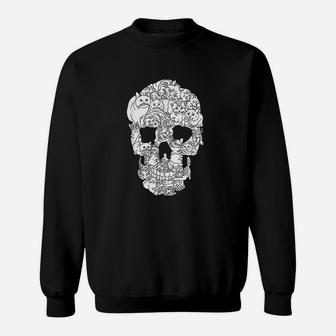 Cat Skull Halloween Funny Goth Punk Emo Graphic Gift Sweat Shirt - Seseable