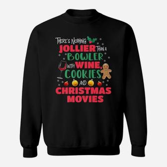 Christmas Bowler Wine Cookies Holiday Pajamas Sweat Shirt - Seseable