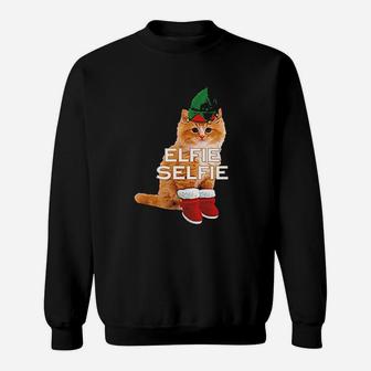 Christmas Cat Elfie Selfie Sweat Shirt - Seseable