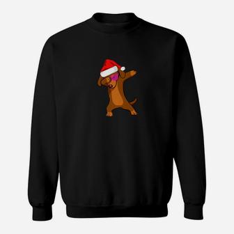 Christmas Dabbing Dachshund Dog Santa Hat Dotson Sweat Shirt - Seseable
