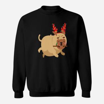 Christmas Funny Bulldogs Antlers Xmas Shirt Sweat Shirt - Seseable