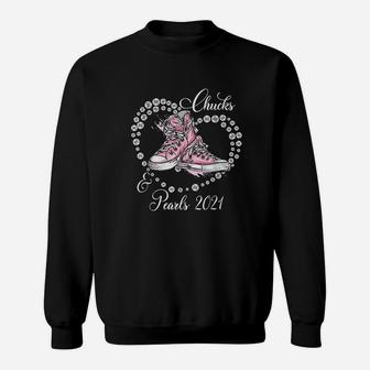Chucks And Pearls 2021 Black Girl Magic Pink Gift Sweat Shirt - Seseable