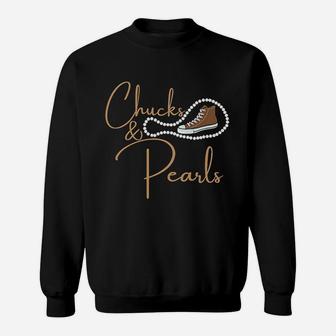 Chucks And Pearls 2021 Melanin Queen Brown Gift Sweatshirt - Seseable