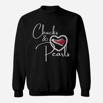 Chucks And Pearls 2022 Valentine Heart Hbcu Red Gift Sweat Shirt - Seseable