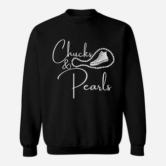 Chucks And Pearls Black Girl Magic White Gift Sweat Shirt - Seseable