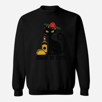 Cinco De Mayo Black Cat Cinco De Gato Funny Mexican Sweat Shirt - Seseable