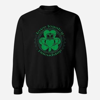 Claddagh Ring Irish Shamrock Green Celtic St Patrick's Day Sweat Shirt - Seseable