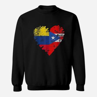 Colombia Puerto Rico Flag Heart Colombian Rican Sweatshirt - Seseable