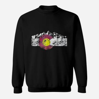 Colorado Flag Mountains Retro Vintage Distressed Graphic Sweat Shirt | Seseable CA