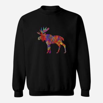 Colorful Canadian Moose Abstract Paint Wildlife Sweat Shirt - Seseable