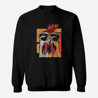 Cool Rooster Wearing Sunglasses Retro Vintage Chicken Sweat Shirt - Seseable
