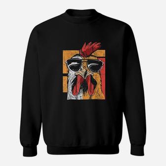Cool Rooster Wearing Sunglasses Vintage Chicken Sweat Shirt - Seseable
