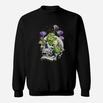 Cool Space Designs Skull Frog Flower Sweatshirt - Seseable