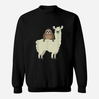 Cute And Funny Sloth Riding Llama Animal Friends Sweat Shirt - Seseable