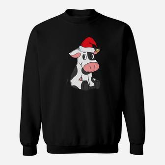 Cute Cow Face Santa Hat Christmas Gift Sweat Shirt - Seseable