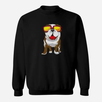 Cute English Bulldog Art Sunglasses Dog Illustration Sweat Shirt - Seseable