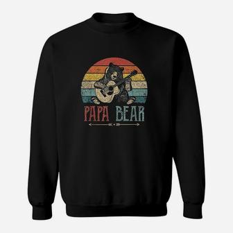 Cute Papa Bear Vintage Fathers Day Retro Dad Guitar Sweat Shirt - Seseable