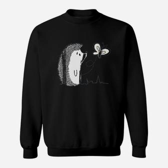 Cute Vintage Hedgehog And Butterfly Art Sweat Shirt - Seseable