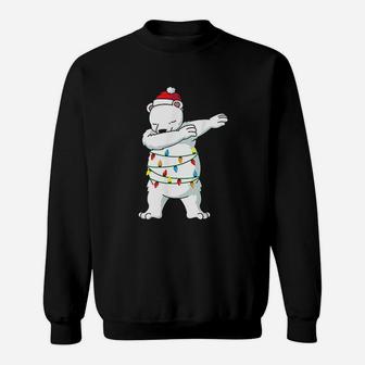 Dabbing Polar Bear Christmas Light Funny Christmas Sweat Shirt - Seseable