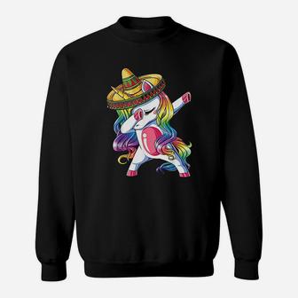 Dabbing Unicorn Funny Cinco De Mayo Women Rainbow Sombrero Sweat Shirt - Seseable