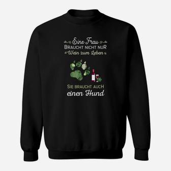 Damen Sweatshirt Wein & Hund Lebensnotwendig, Spruch für Hundeliebhaberinnen - Seseable