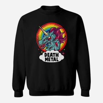 Death Metal Unicorn Rainbow Rocker Emo Zombie Sweat Shirt - Seseable